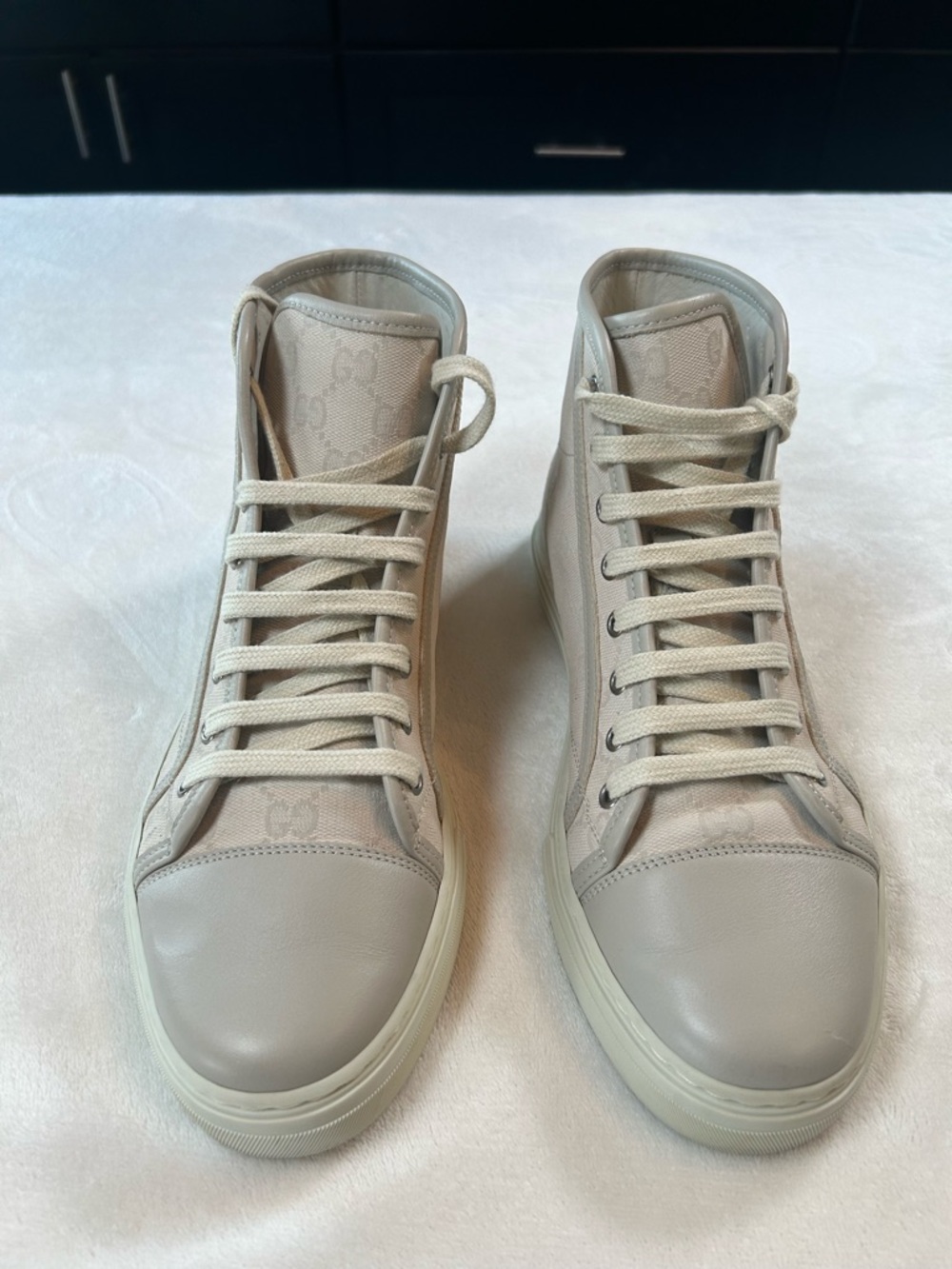 Gucci Men’s GG Canvas Leather High-Top Sneakers Embossed Sole Sz US 7.5 UK 7 - Picture 4 of 14